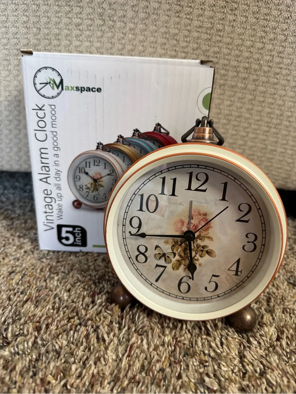 Vintage Cream Floral Alarm Clock - Classic Home Accent